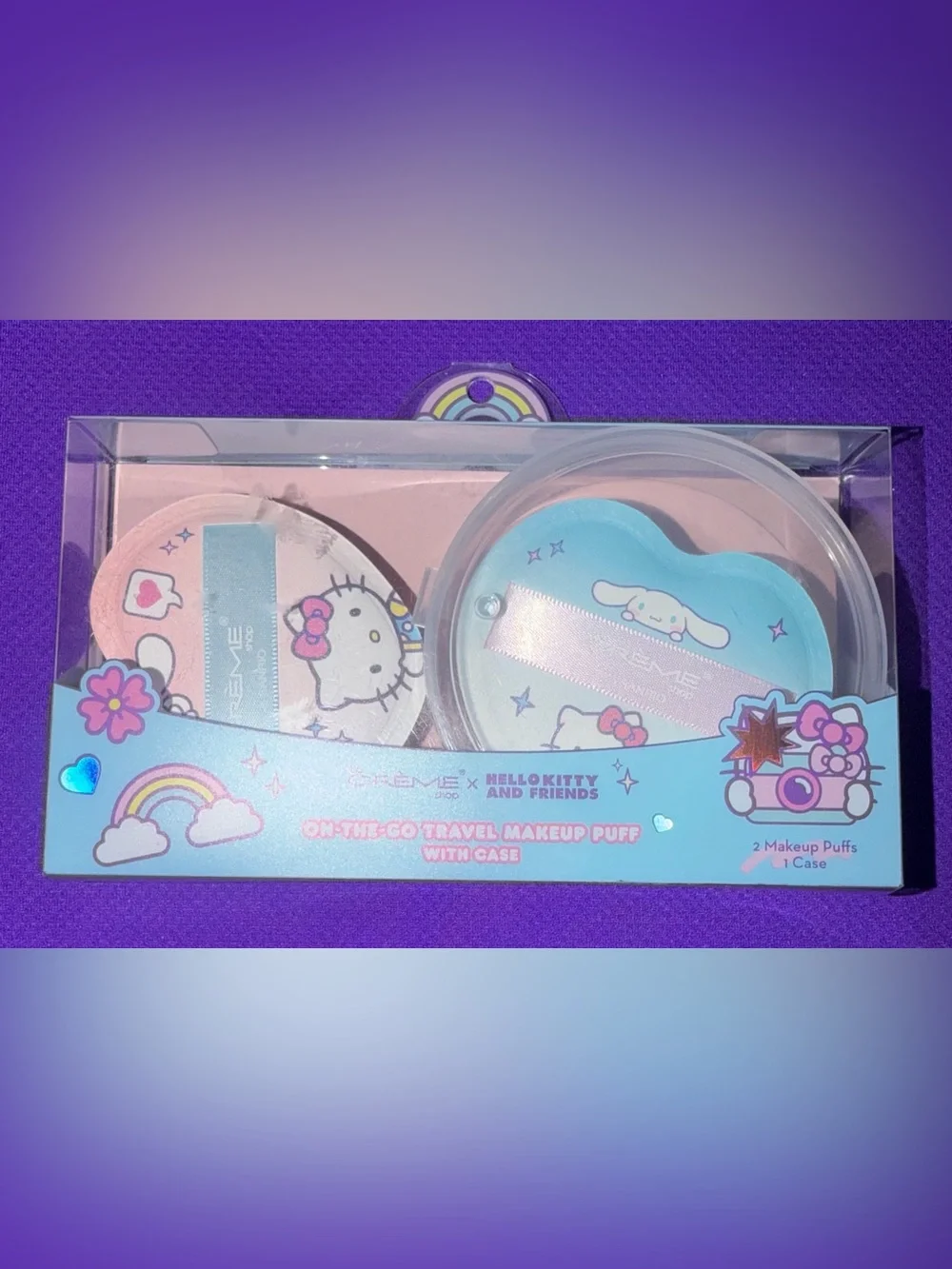 Hello Kitty On-The-Go Travel Makeup Puff Set - Light Blue & Pink